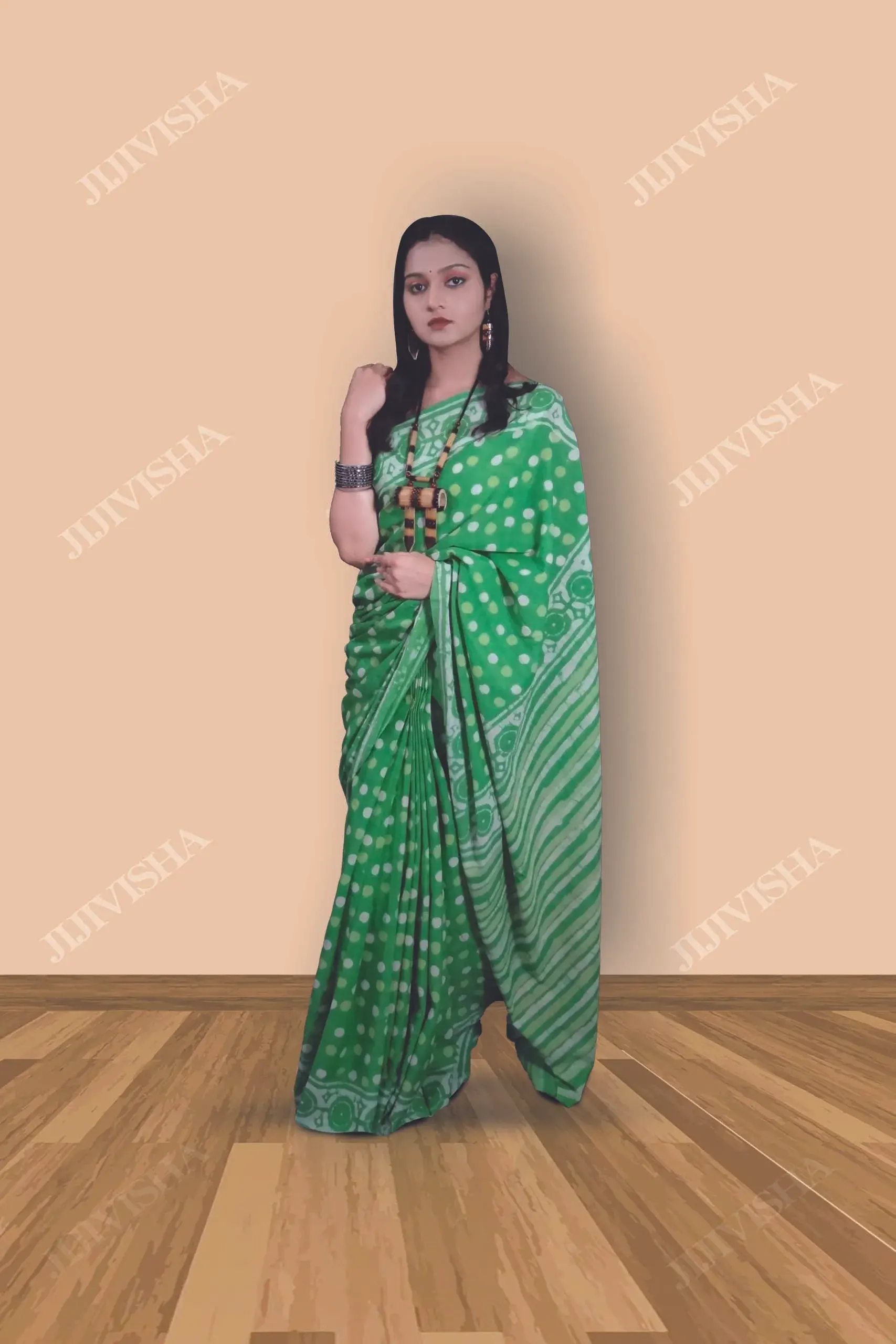 Buy Light Green Hand Block Printed Cotton Saree Online