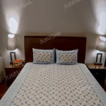 Buy Light Blue & Ivory Hand Block Printed Cotton Bedsheet Set