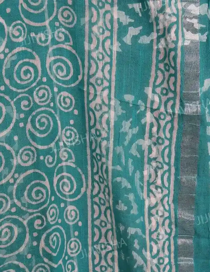 Buy Mint Green and Ivory Floral Hand Block Printed Cotton Dress Material Online