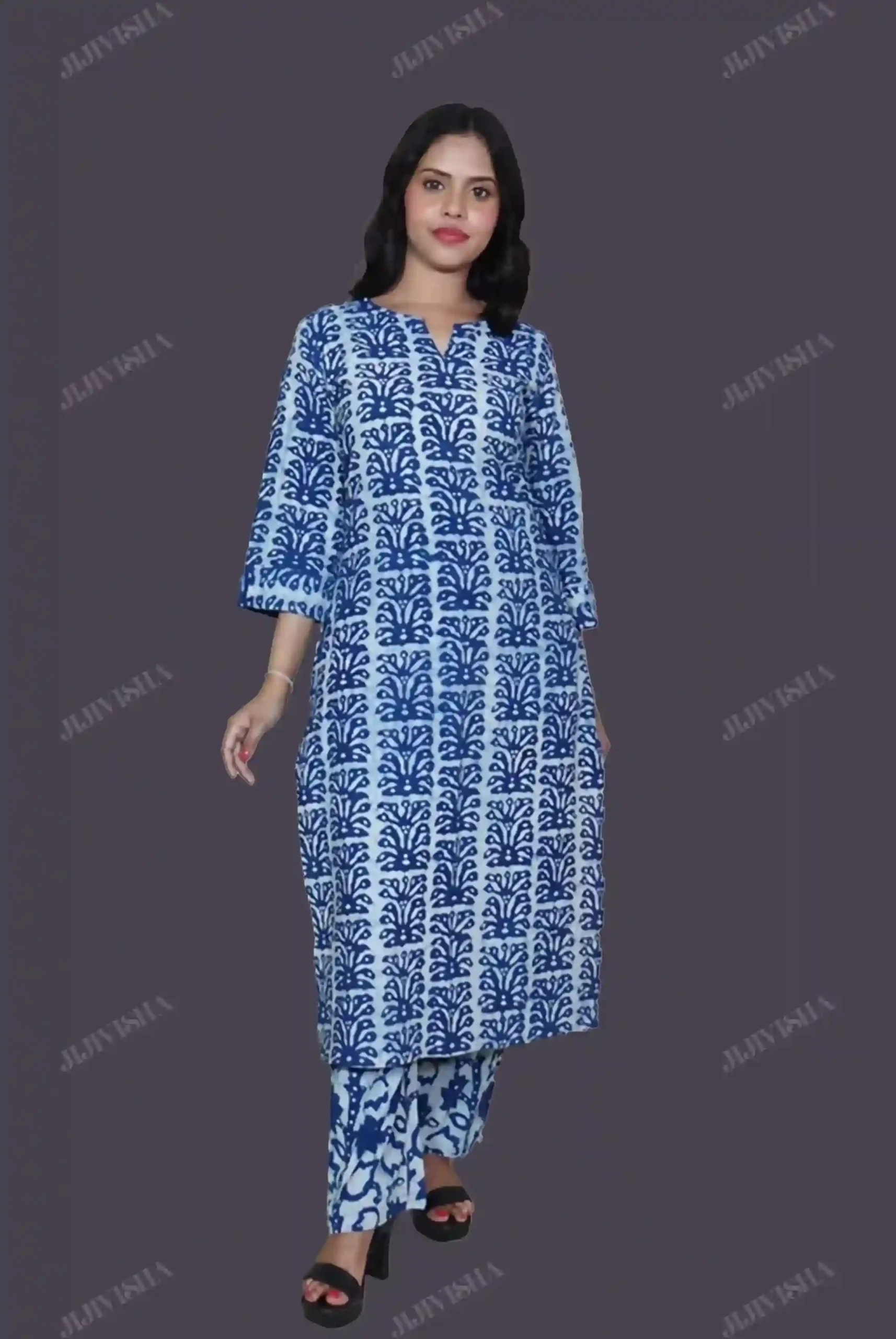 Buy Floral Hand Block Printed Kurta Set Online