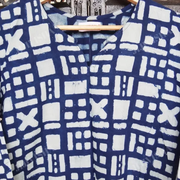 Buy Indigo Multiple Shapes Hand Block Print Kurta Set Online