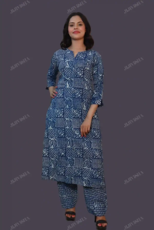 Buy Short Floral Stripes Hand Block Printed Kurta Set Online