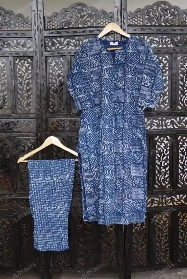 Buy Short Floral Stripes Hand Block Printed Kurta Set Online