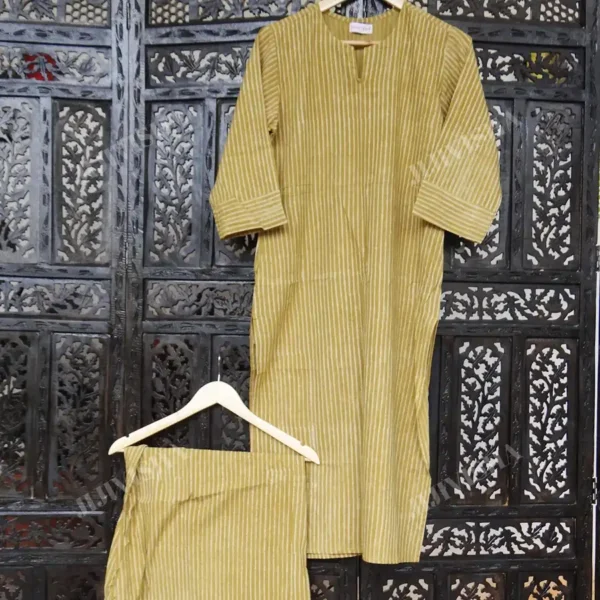 Buy Mustard Yellow Stripes Block Print Kurta Set Online