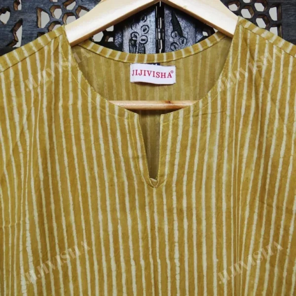 Buy Mustard Yellow Stripes Block Print Kurta Set Online