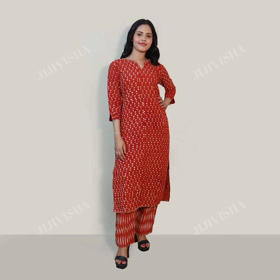 Buy Red & Beige Hand Block Printed Kurta Set Online