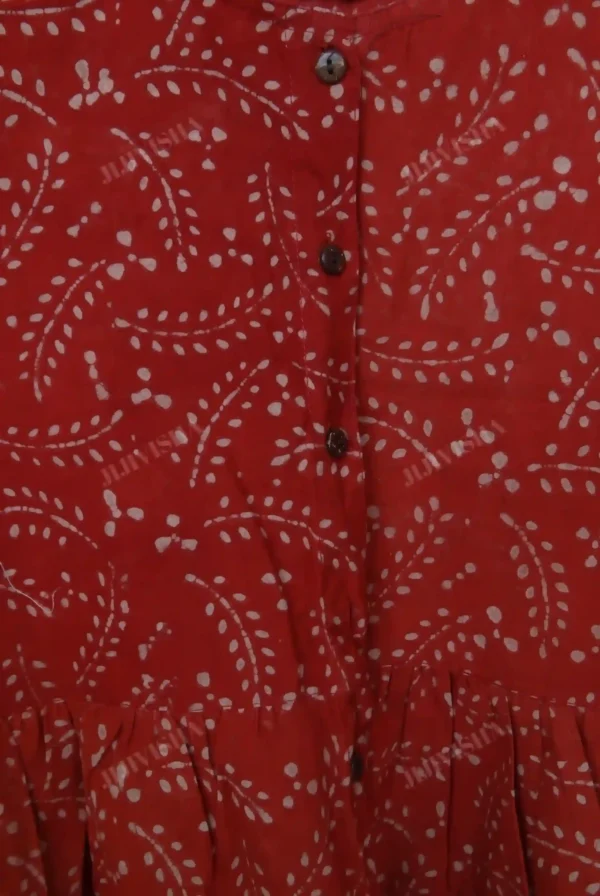 Buy Red & Beige Leaves Block Printed Short Kurti Online