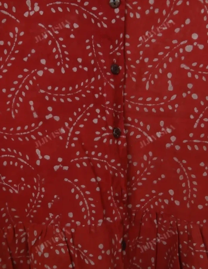 Buy Red & Beige Leaves Block Printed Short Kurti Online