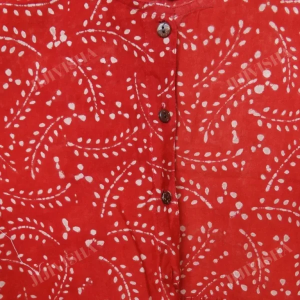 Buy Red & Beige Leaves Block Printed Short Kurti Online