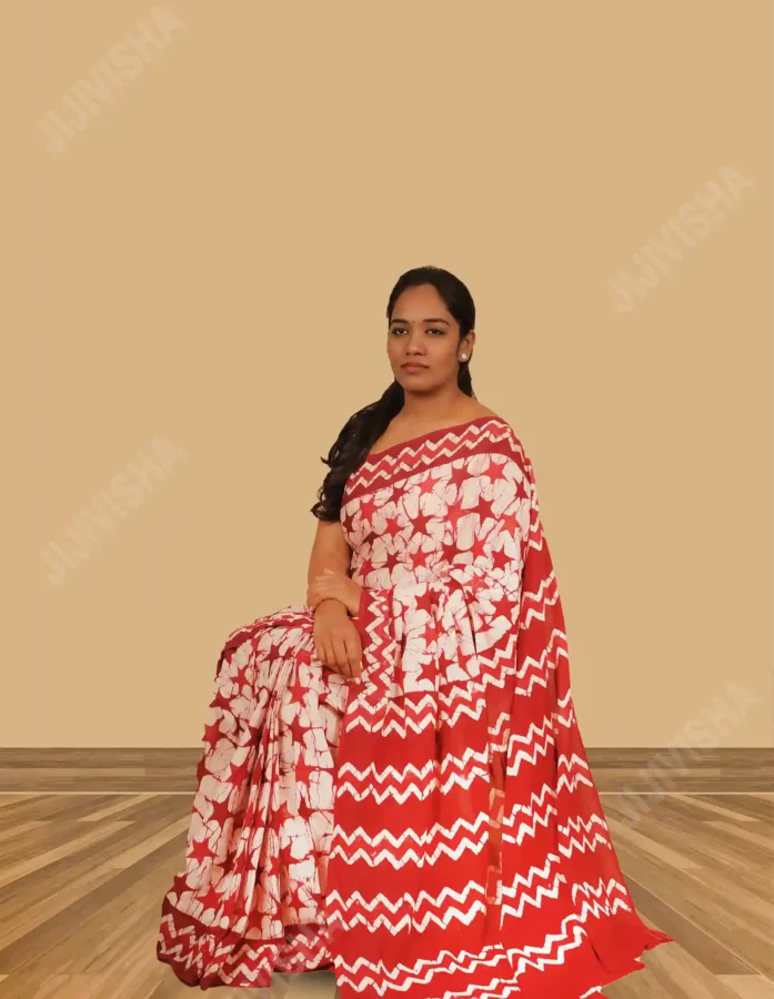 Buy Lal Tara Hand Block Printed Cotton Saree Online