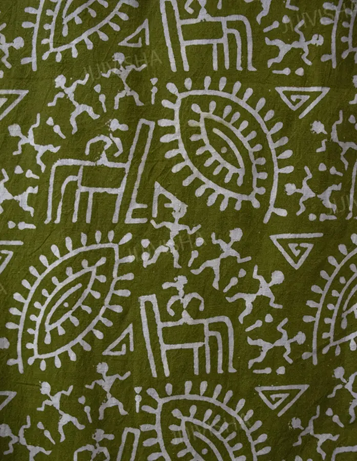 Buy Light Green and Ivory Hand Block Printed Cotton Dress Material Online