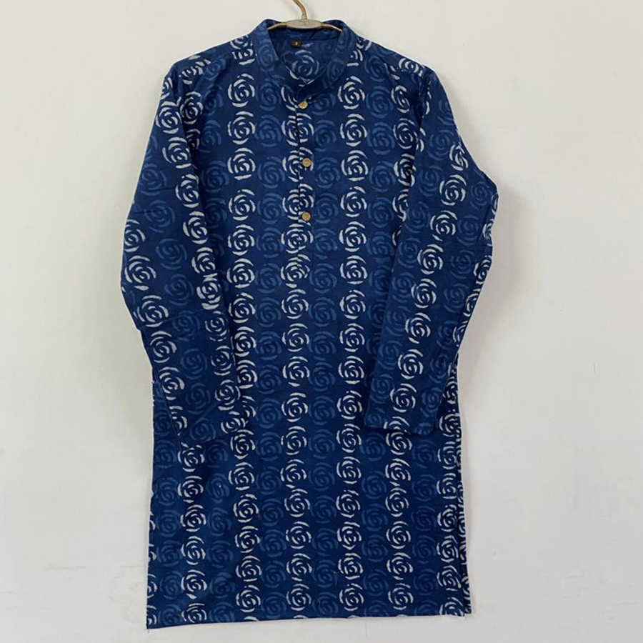 Hand Block Printed Indigo Kurta-Pyjama Set