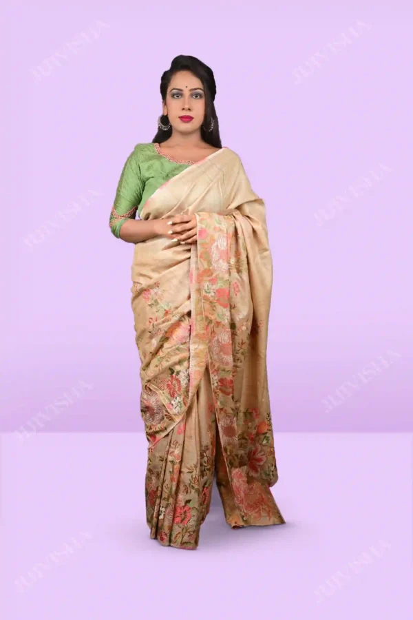 Buy Tussar Reshami Hand Embroidered Saree Online