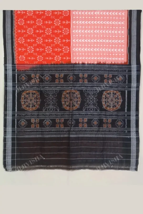 Buy Sambalpuri Ikkat Bandha Pure Cotton Peach & Orange Saree Online