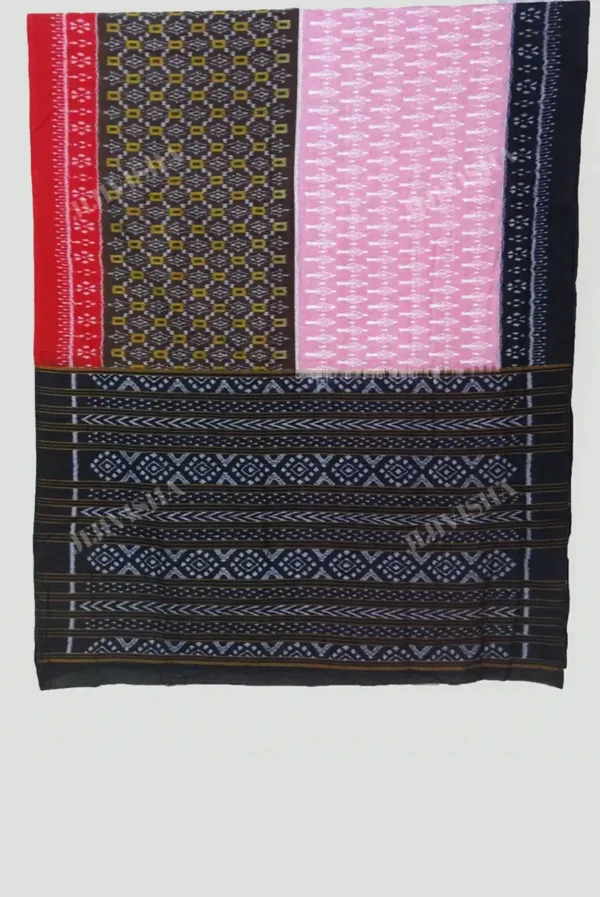 Buy Sambalpuri Ikkat Bandha Pure Cotton Peach & Orange Saree Online