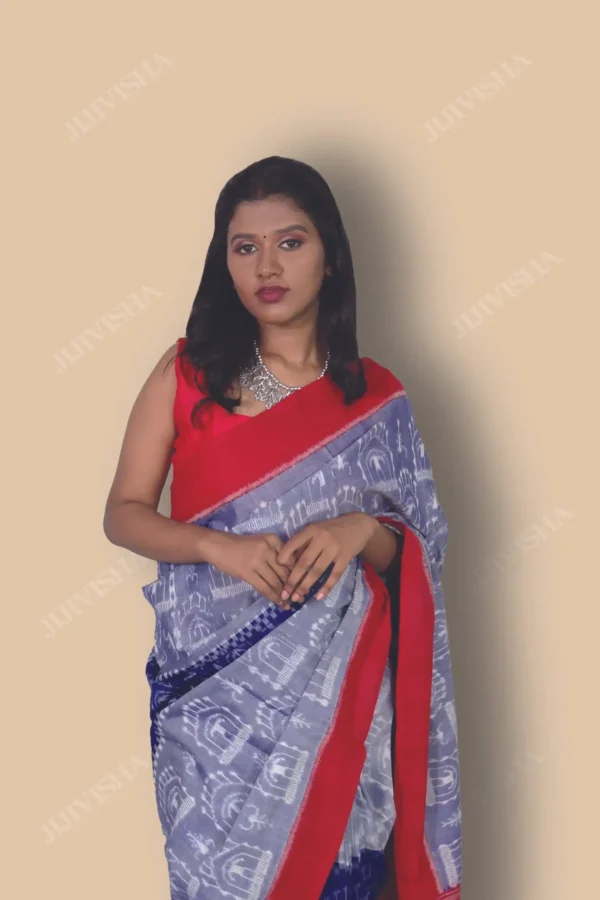 Buy Sambalpuri Ikkat Blue Bandha Pure Cotton saree Online