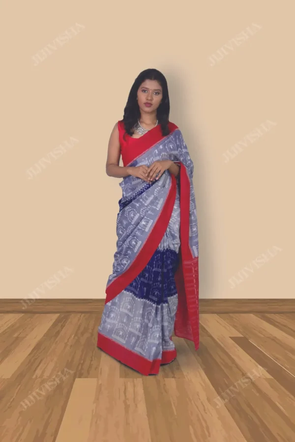 Buy Sambalpuri Ikkat Blue Bandha Pure Cotton saree Online