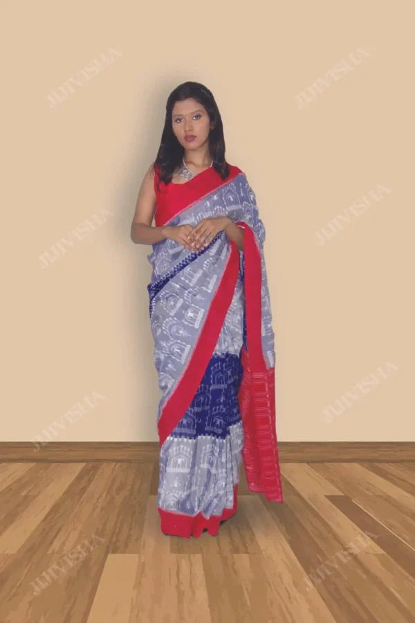 Buy Sambalpuri Ikkat Blue Bandha Pure Cotton saree Online