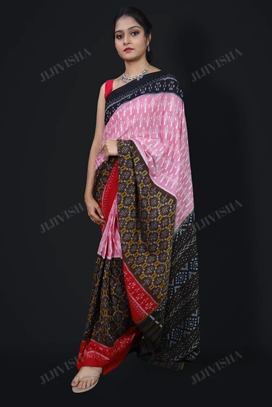 Buy Sambalpuri Ikkat Plain border Double colour Cotton Saree Online