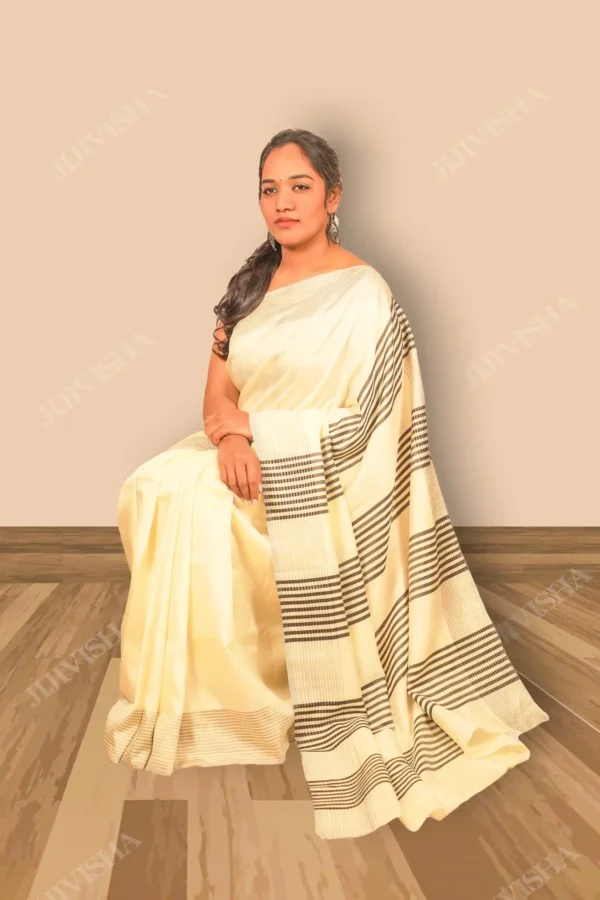 Buy White Bishnupur Pure Katan White Silk saree Online