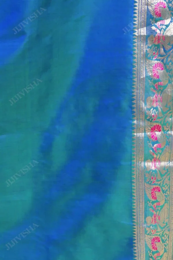 Buy Pure Katan Silk Blue Swarnachari Saree Online