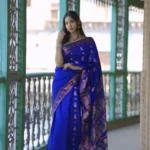 Buy Royal Blue Bishnupuri Swarnachari Pure Katan Silk Saree Online