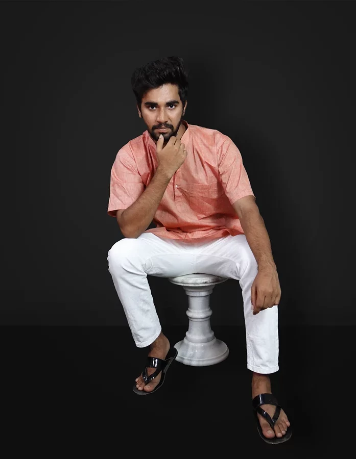 Pink Hand Woven Cotton Half Sleeves Kurta