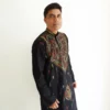 Black Kantha Hand Embroidered Cotton Kurta