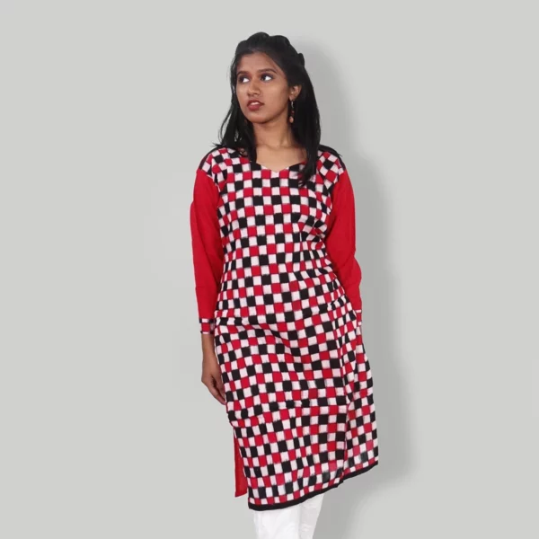 Red Checkered Handwoven Cotton Kurta