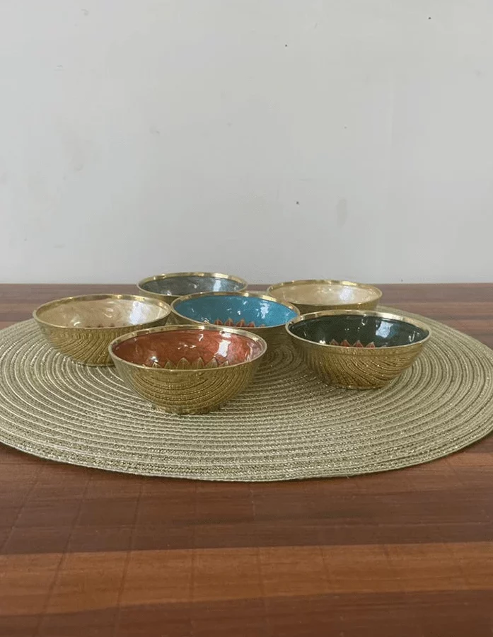 Multicolored Brass Dessert Bowls Set (Set of 6)