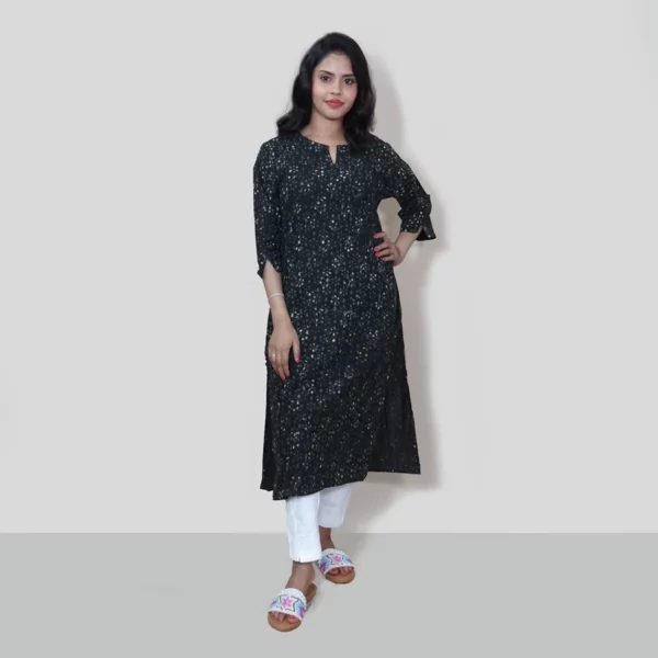 Dark Green Floral Hand Block Printed Kurta