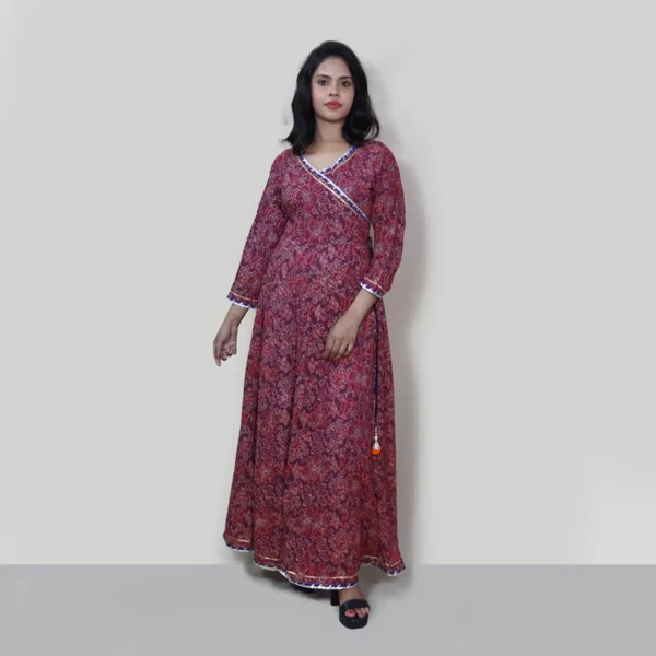 Burgundy Floral Hand Block Printed Anarkali Kurta