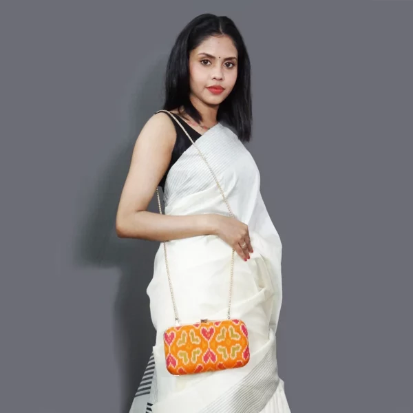 Orange Single Ikkat Patola Clutch