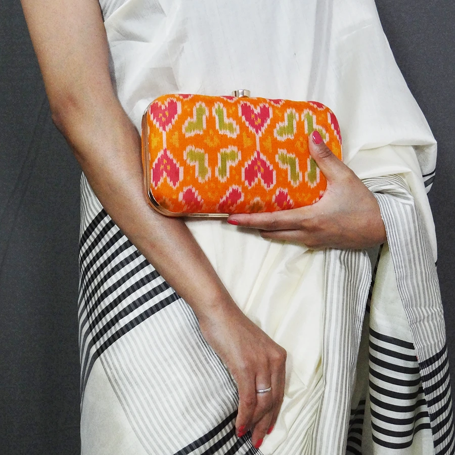 Orange Single Ikkat Patola Clutch