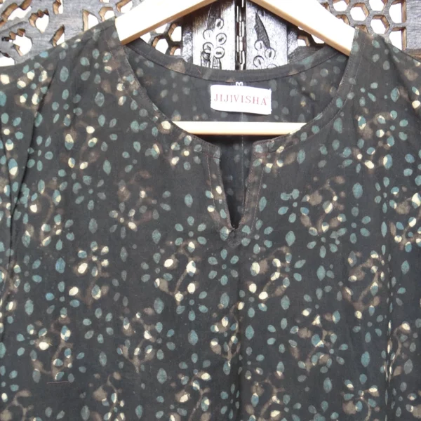 Dark Green Floral Hand Block Printed Kurta