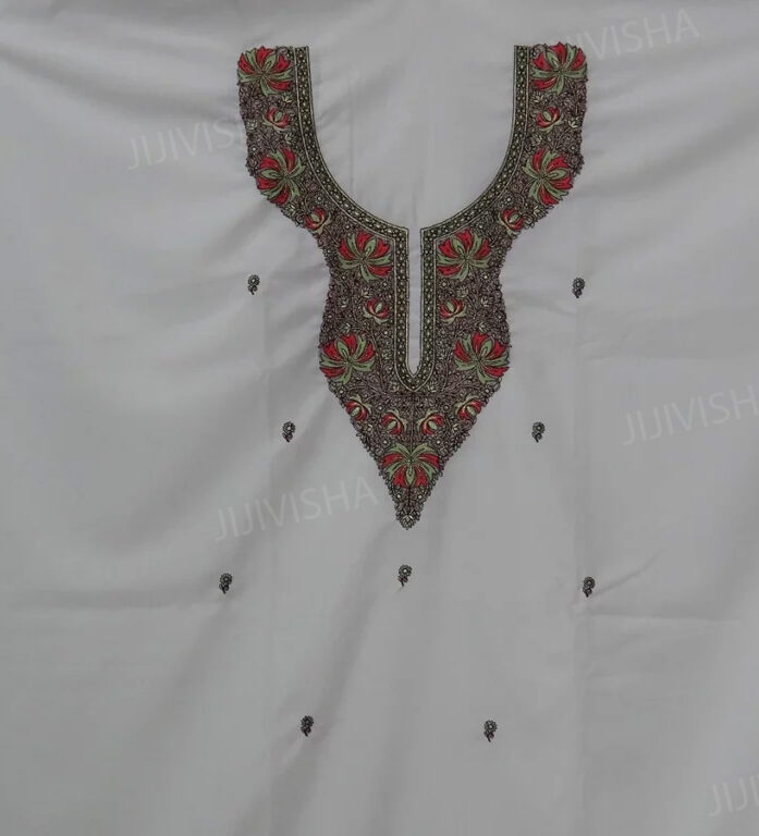 Buy Ivory Kashmiri Embroidered Cotton Dress Material Online