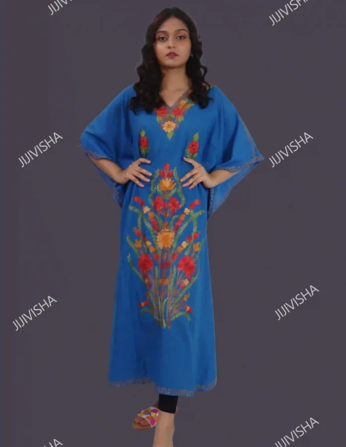 Buy Royal Blue Kashmiri Hand Embroidery Kaftan Online