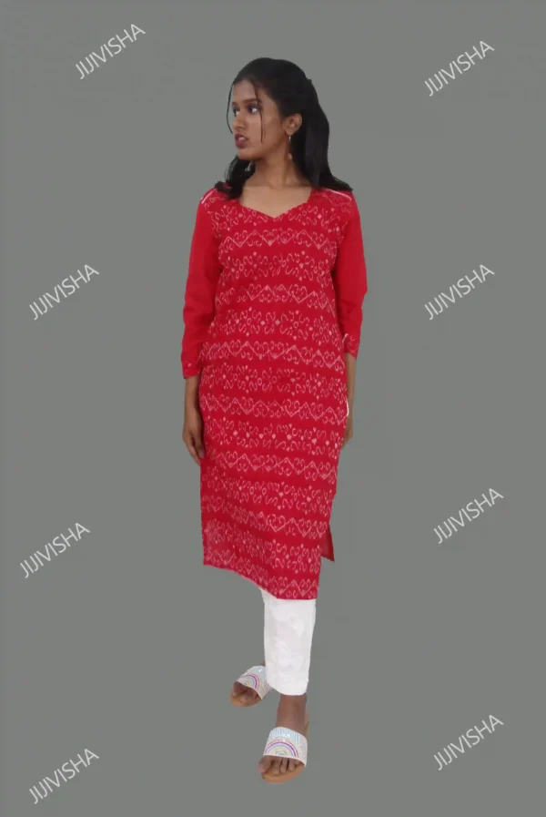 Red Handwoven Sambalpuri Cotton Kurta Online