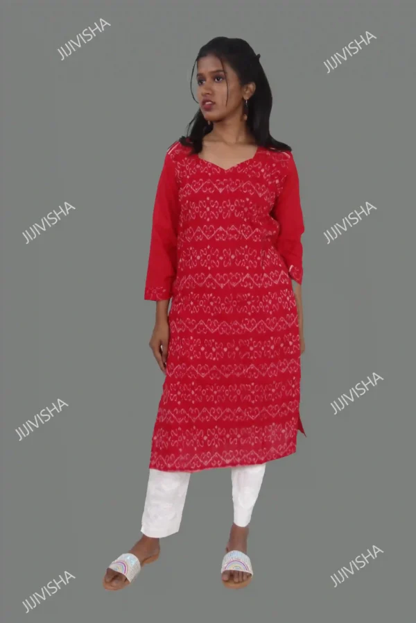 Red Handwoven Sambalpuri Cotton Kurta Online