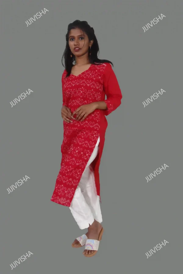Red Handwoven Sambalpuri Cotton Kurta Online