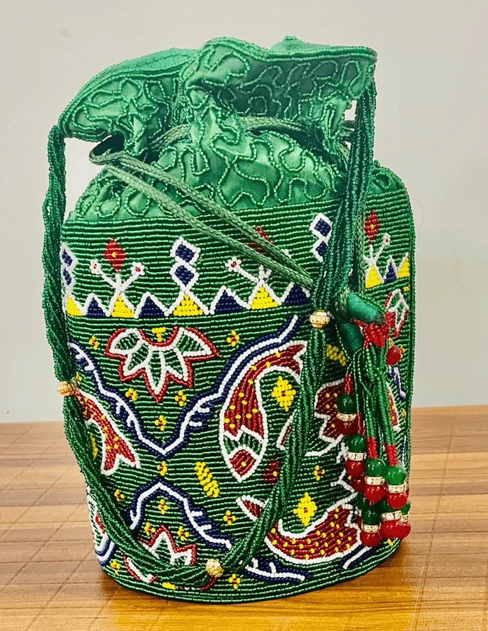 Green Beaded Patola Potli