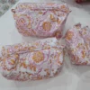Pink & Ivory Floral Hand Block Printed Pouch(Set of 3