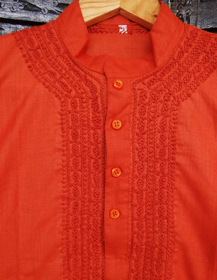 Cotton fabricated Chikankari hand embroidered Rust Kurta