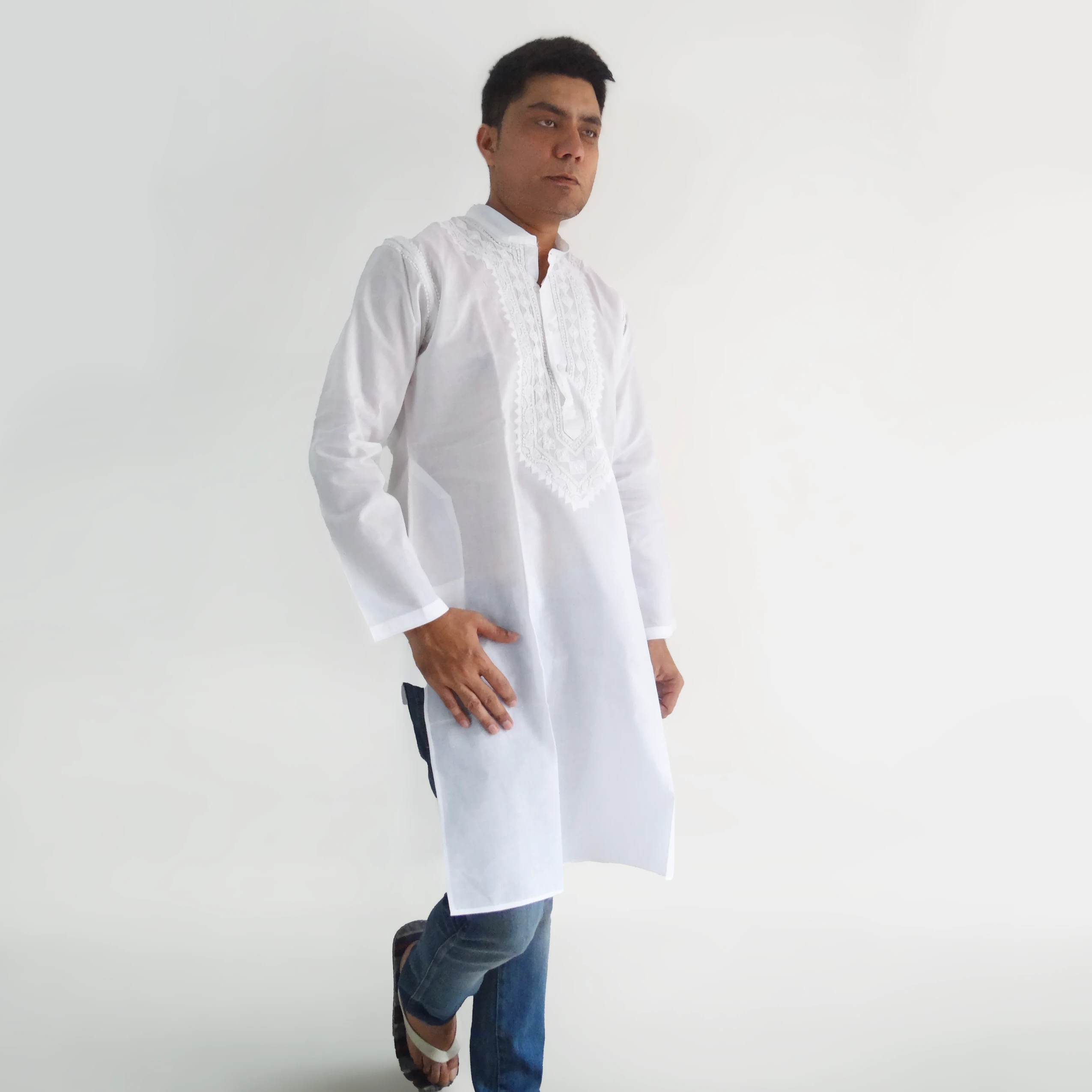 Cotton fabricated Chikankari hand embroidered White Kurta