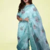 Buy Handwoven Blue Organza Saree with Intricate Design Online