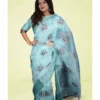 Buy Handwoven Blue Organza Saree with Intricate Design Online