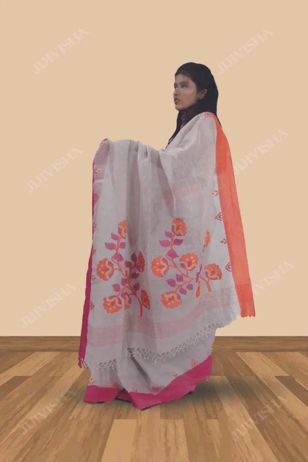 Buy Grey Jamdani Linen Saree Online