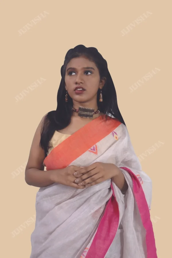 Buy Grey Jamdani Linen Saree Online