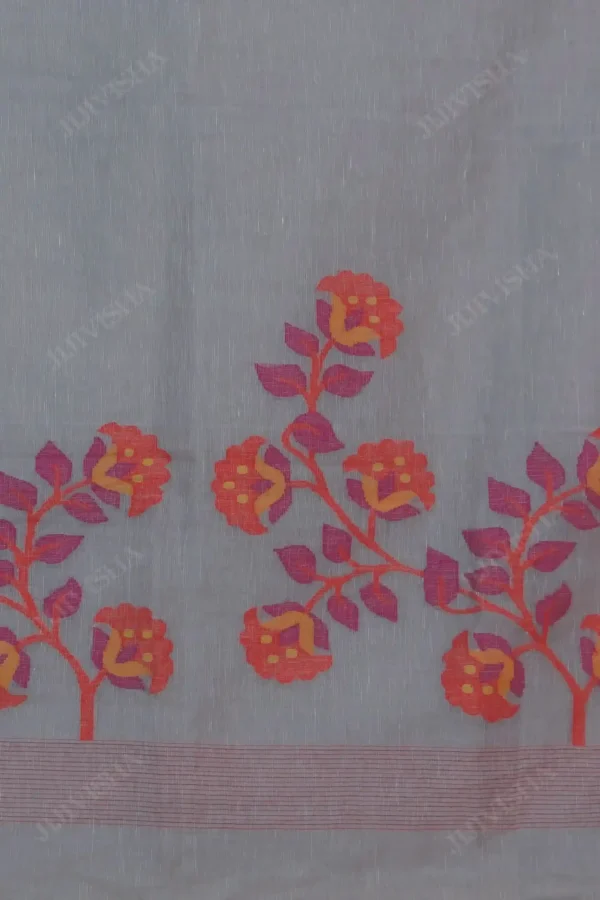 Buy Grey Jamdani Linen Saree Online
