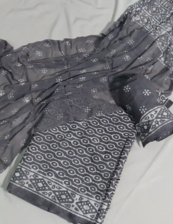 Buy Grey & Ivory Hand Block Printed Dress Material Set (Pack of 3) Online